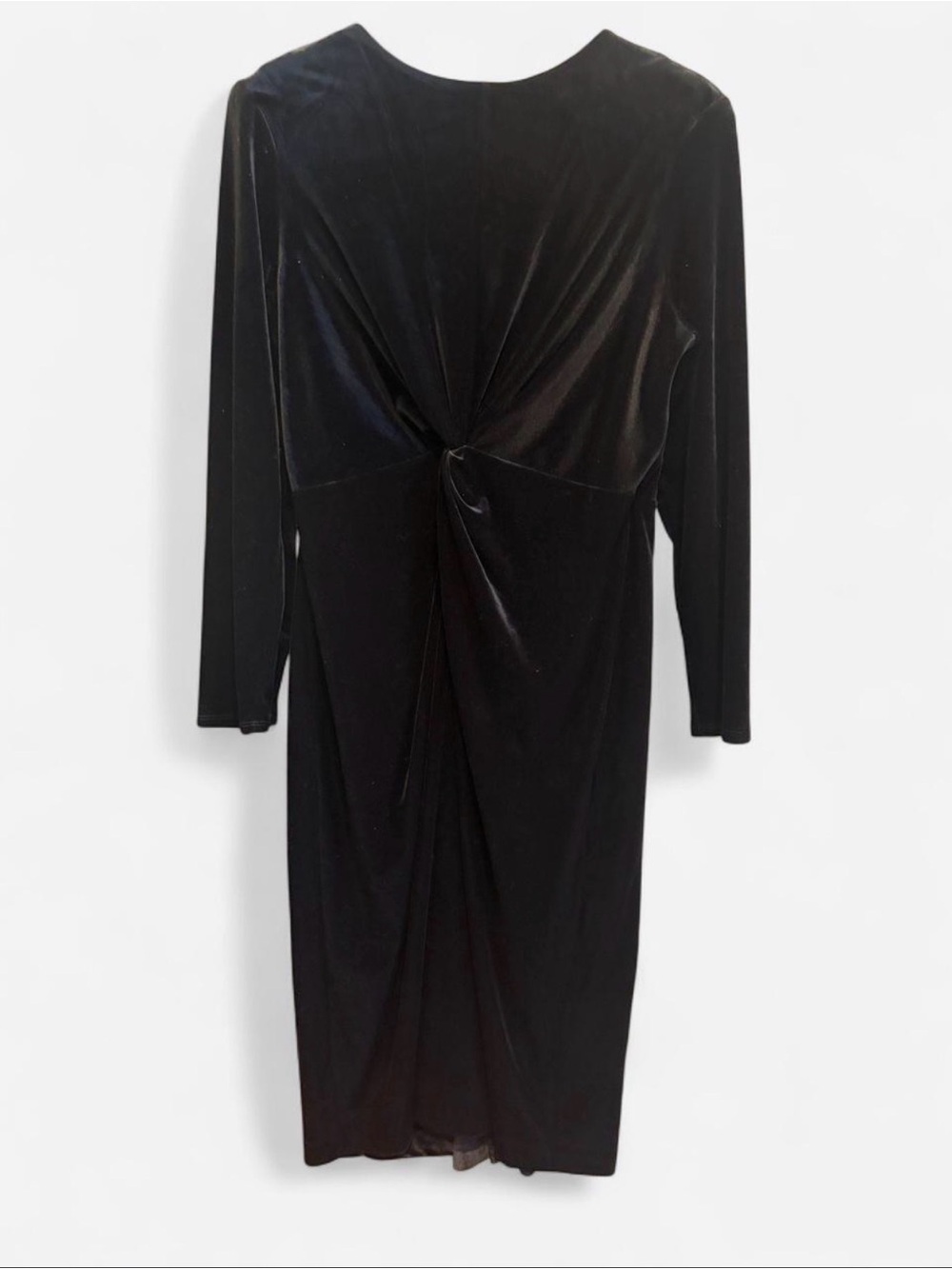 Express Black Velvet Long-Sleeve Twist Midi Dress
